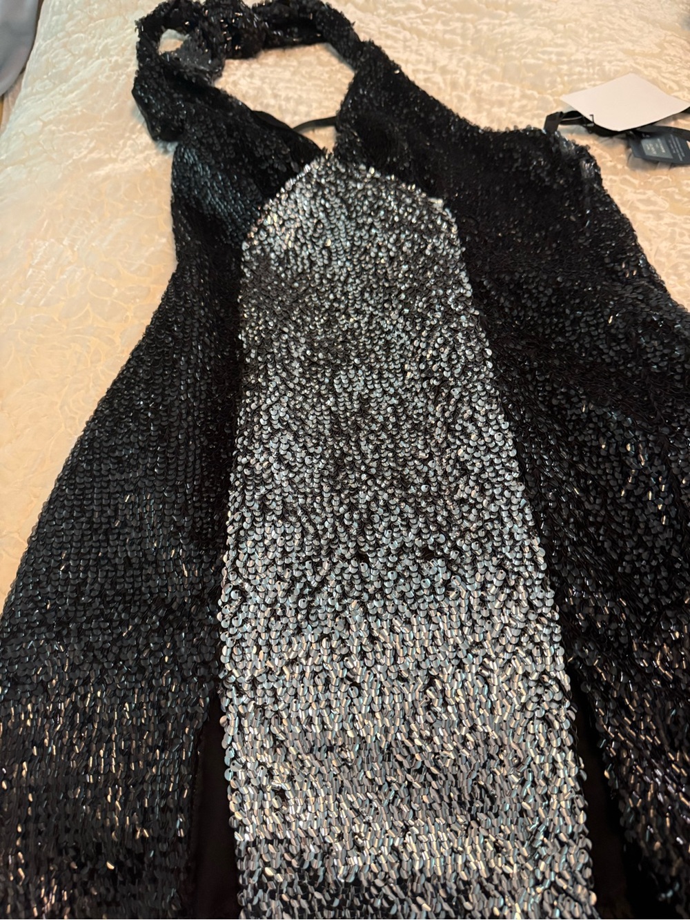Anna Sui for Free People Black Silver Sequin Halter Slip Dress -evening cocktail